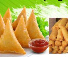 Frozen spring rolls and samosas